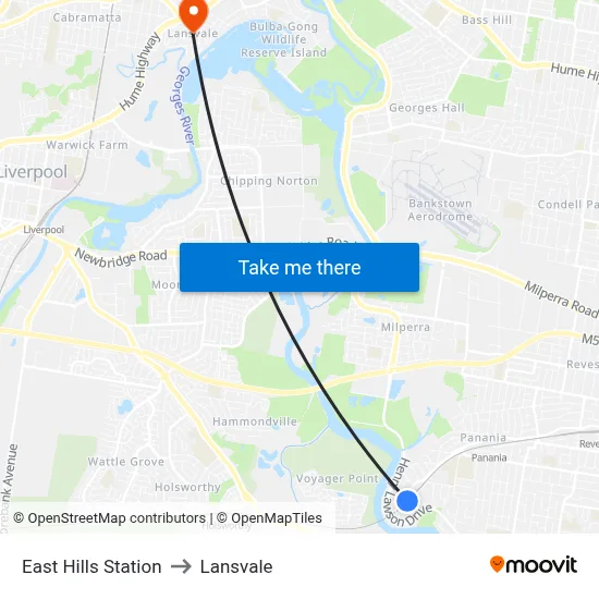East Hills Station to Lansvale map