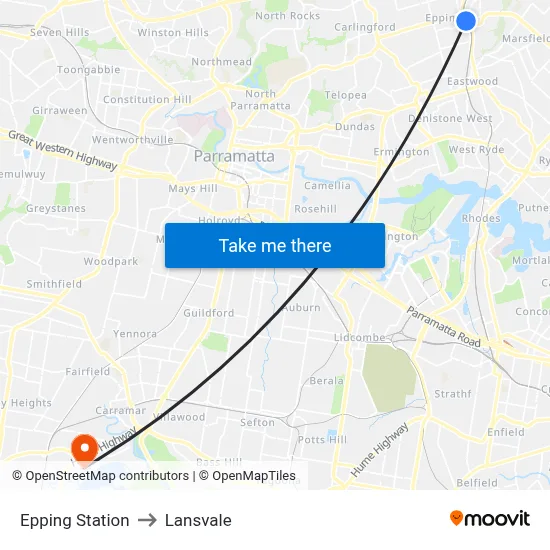 Epping Station to Lansvale map