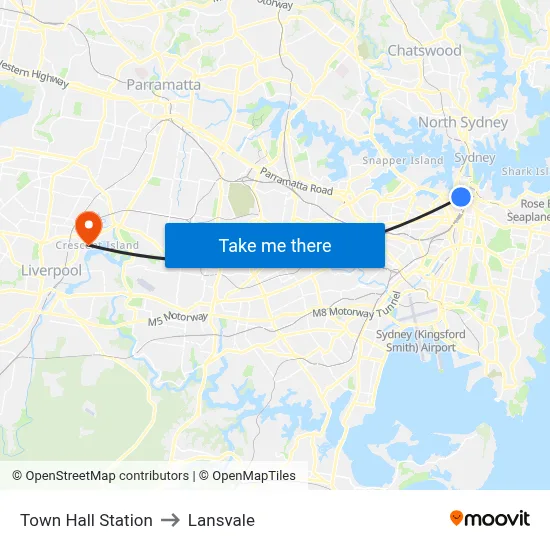 Town Hall Station to Lansvale map