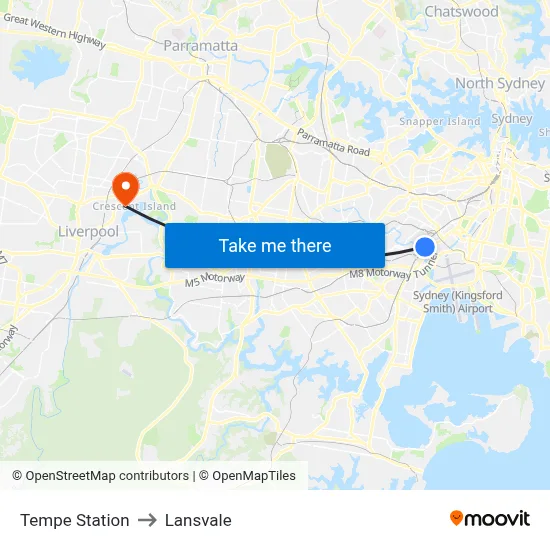 Tempe Station to Lansvale map