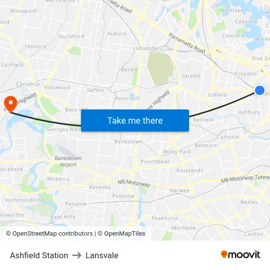 Ashfield Station to Lansvale map