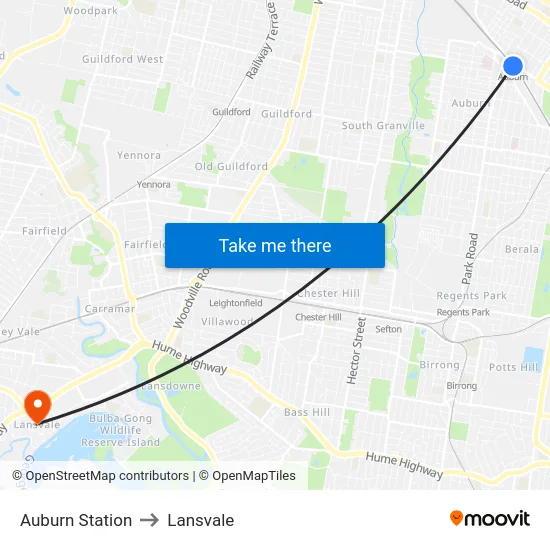 Auburn Station to Lansvale map