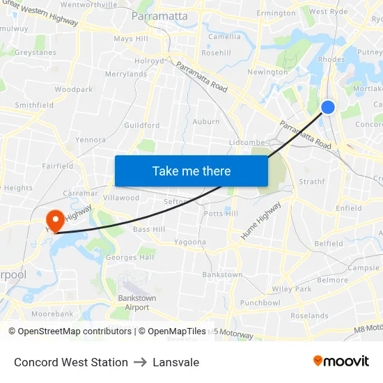 Concord West Station to Lansvale map