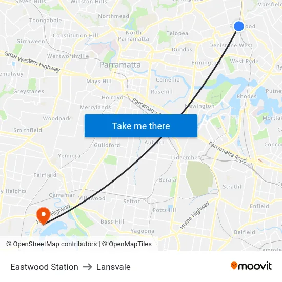 Eastwood Station to Lansvale map