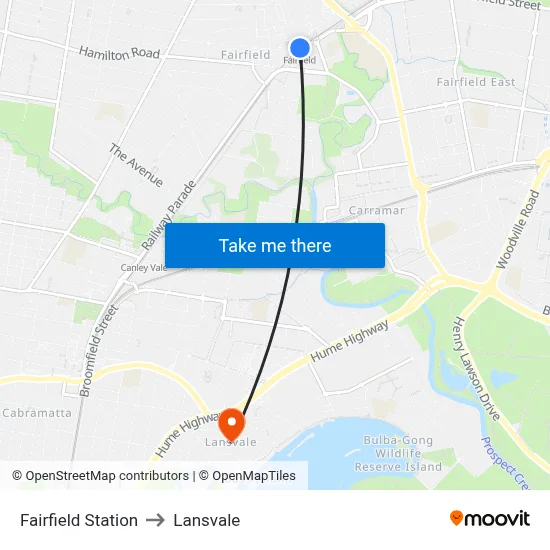 Fairfield Station to Lansvale map