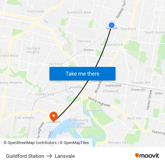 Guildford Station to Lansvale map