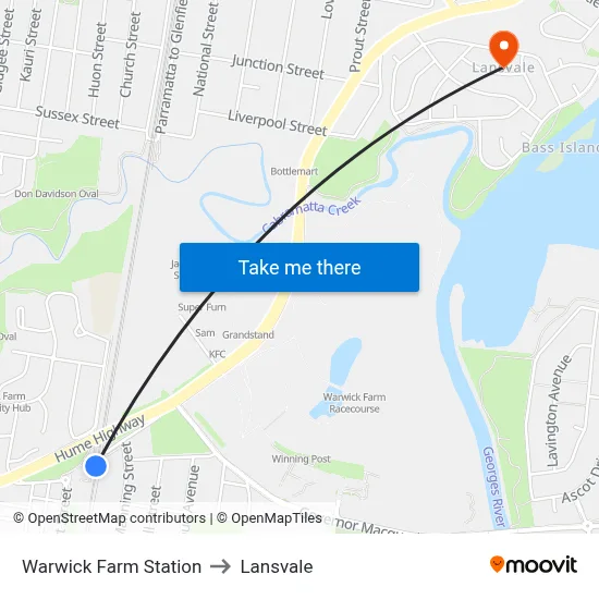 Warwick Farm Station to Lansvale map