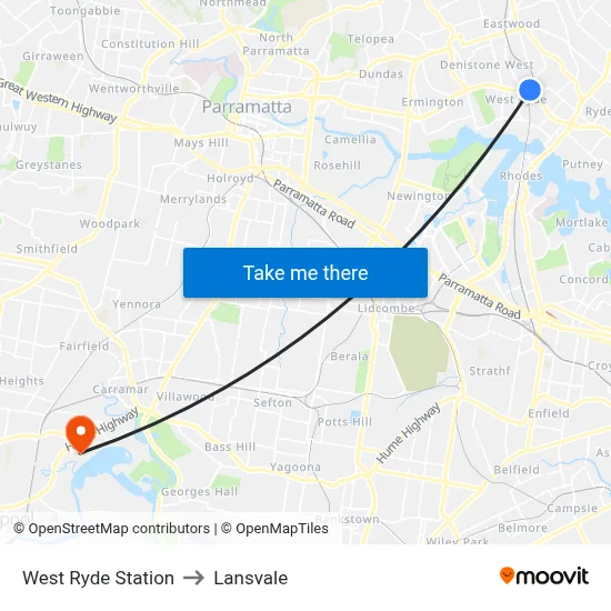 West Ryde Station to Lansvale map