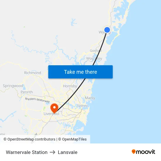 Warnervale Station to Lansvale map