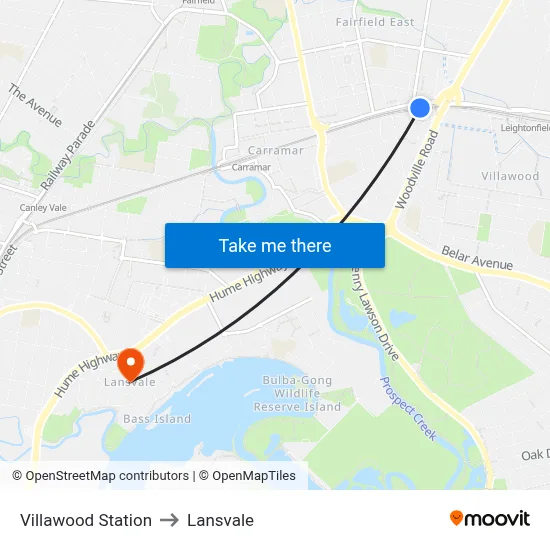 Villawood Station to Lansvale map