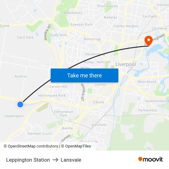 Leppington Station to Lansvale map