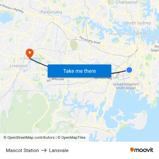 Mascot Station to Lansvale map