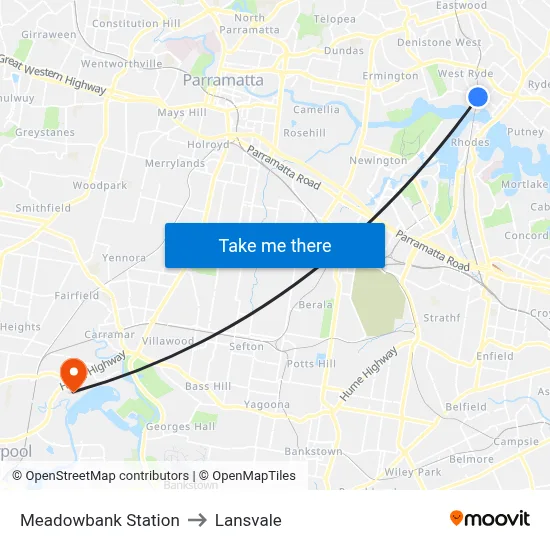 Meadowbank Station to Lansvale map