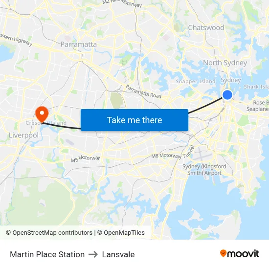 Martin Place Station to Lansvale map