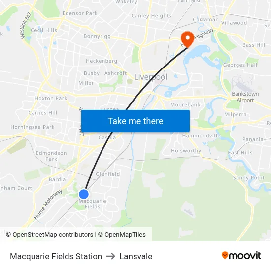 Macquarie Fields Station to Lansvale map