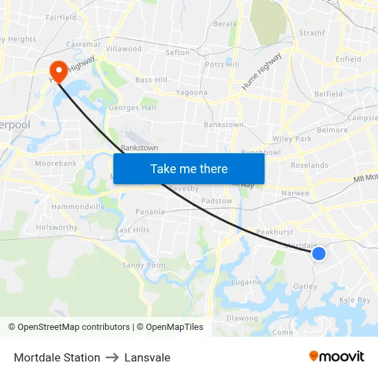 Mortdale Station to Lansvale map