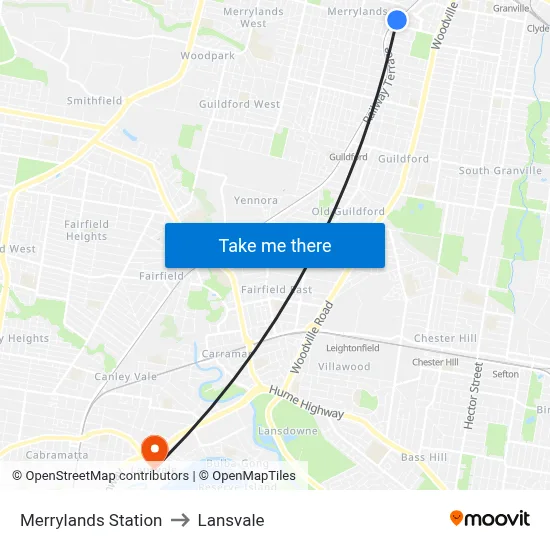 Merrylands Station to Lansvale map