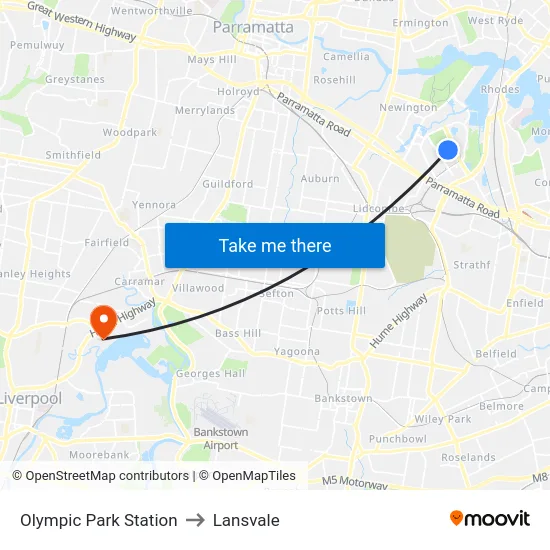 Olympic Park Station to Lansvale map
