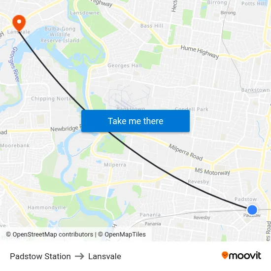 Padstow Station to Lansvale map