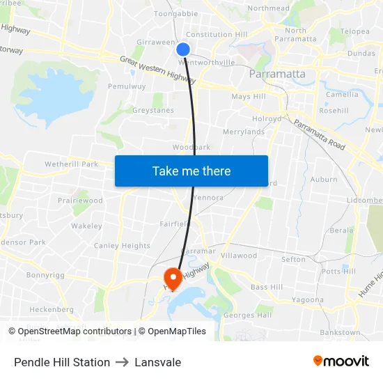 Pendle Hill Station to Lansvale map