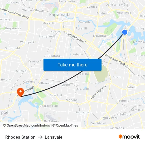 Rhodes Station to Lansvale map