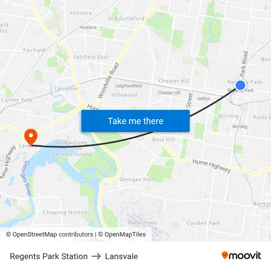 Regents Park Station to Lansvale map