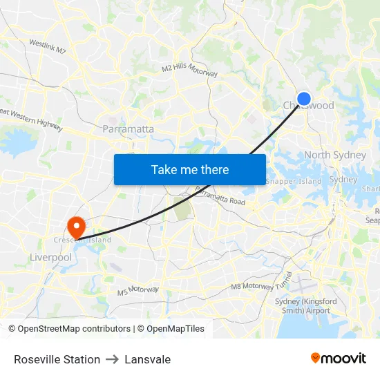 Roseville Station to Lansvale map