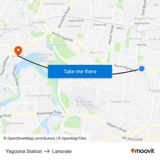 Yagoona Station to Lansvale map