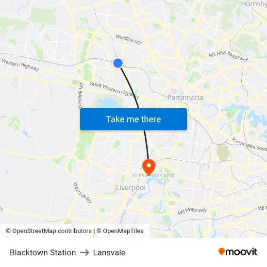 Blacktown Station to Lansvale map