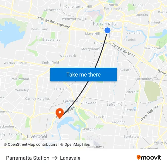 Parramatta Station to Lansvale map