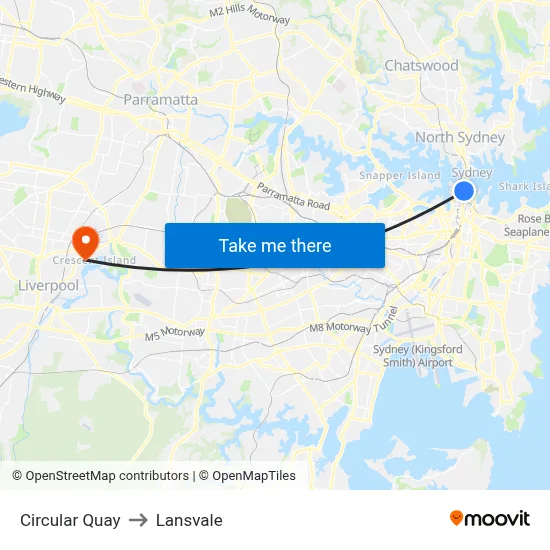 Circular Quay to Lansvale map