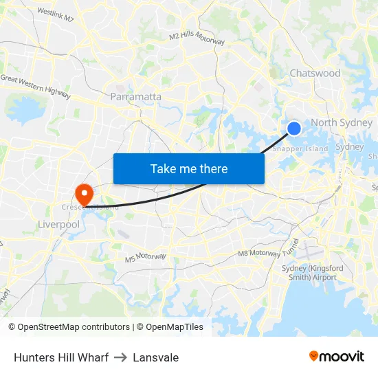 Hunters Hill Wharf to Lansvale map