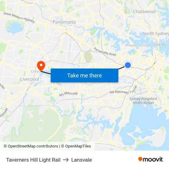Taverners Hill Light Rail to Lansvale map