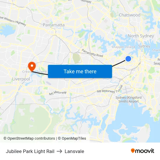 Jubilee Park Light Rail to Lansvale map