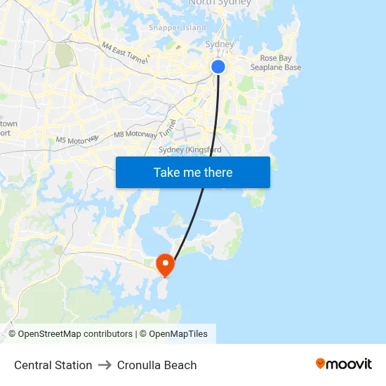 Central Station to Cronulla Beach map