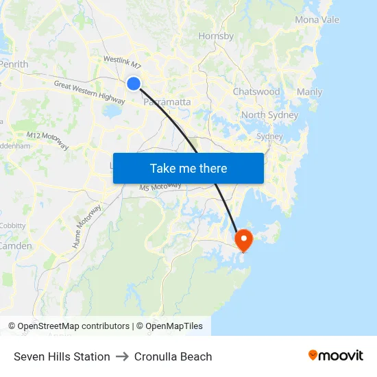 Seven Hills Station to Cronulla Beach map