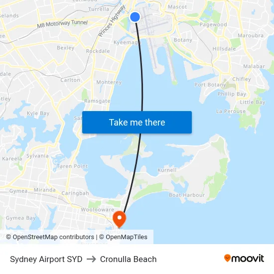 Sydney Airport SYD to Cronulla Beach map