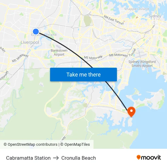 Cabramatta Station to Cronulla Beach map