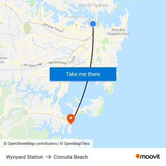 Wynyard Station to Cronulla Beach map
