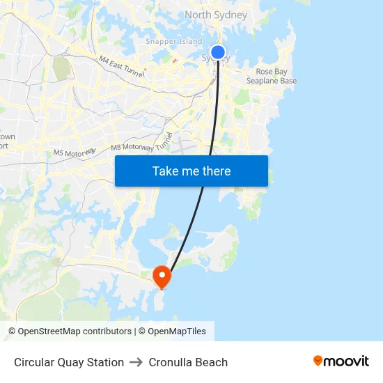Circular Quay Station to Cronulla Beach map