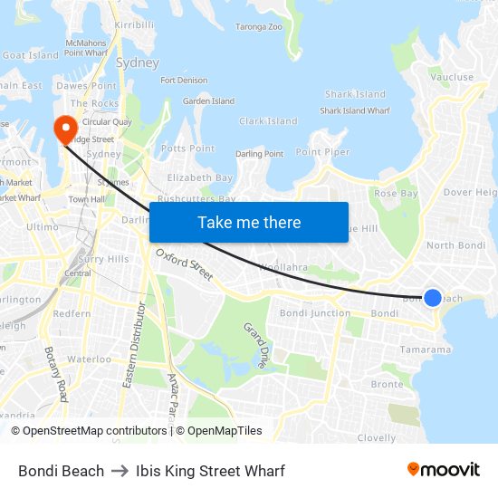 Bondi Beach to Ibis King Street Wharf map