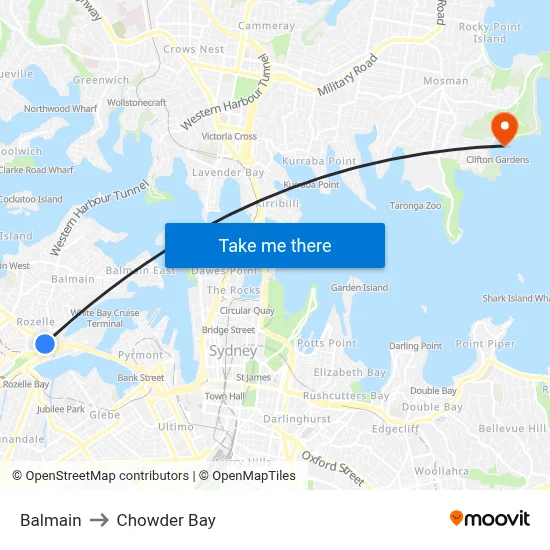 Balmain to Chowder Bay map