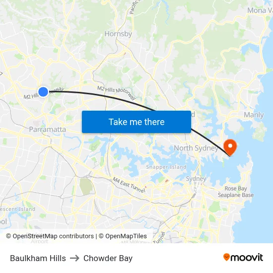 Baulkham Hills to Chowder Bay map