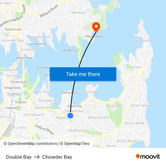 Double Bay to Chowder Bay map