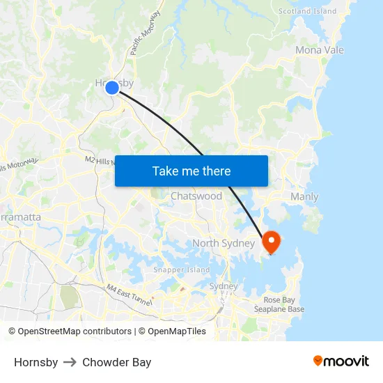 Hornsby to Chowder Bay map