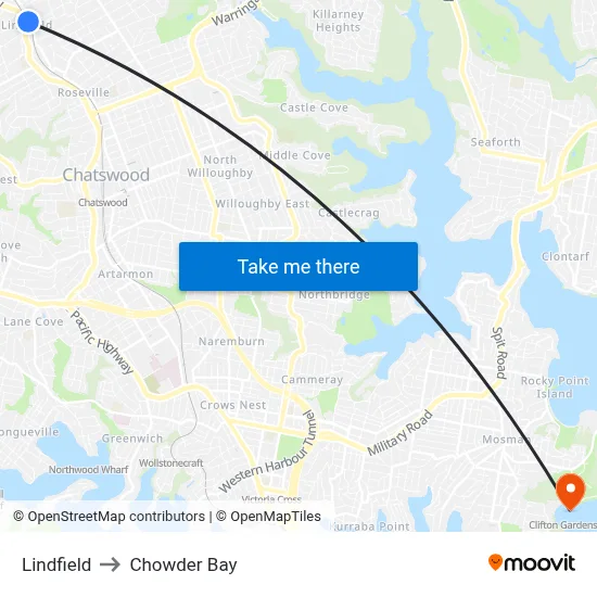 Lindfield to Chowder Bay map