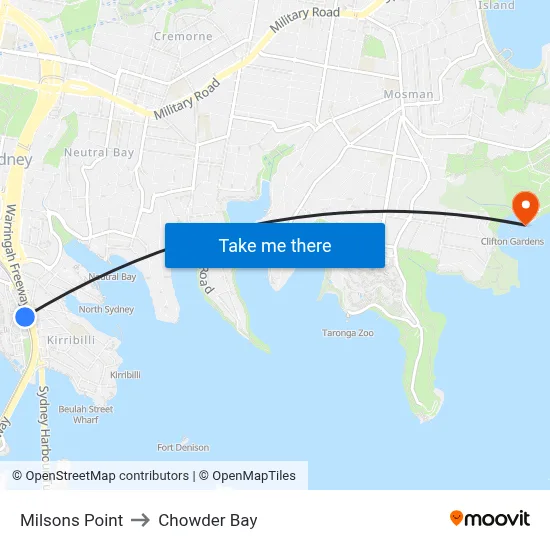 Milsons Point to Chowder Bay map