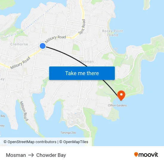Mosman to Chowder Bay map