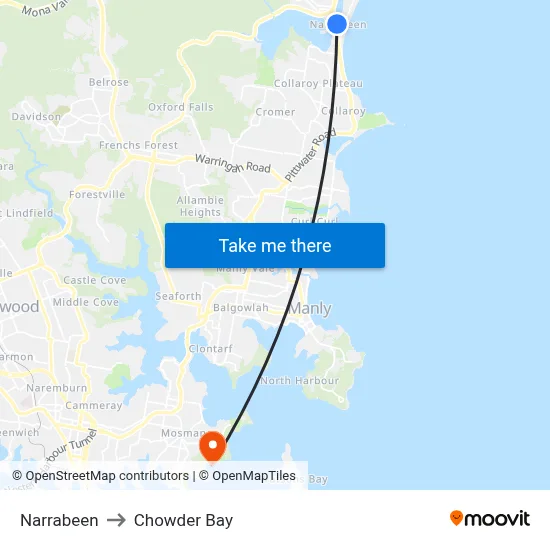 Narrabeen to Chowder Bay map