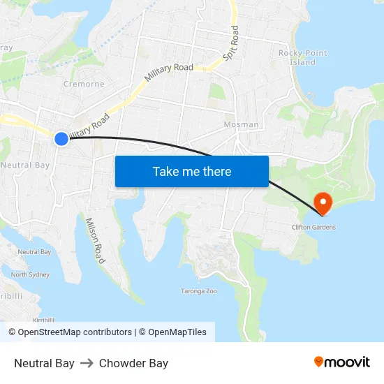 Neutral Bay to Chowder Bay map